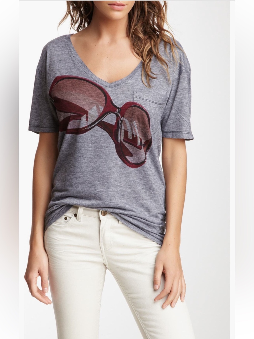 Go Couture Slub V-neck Pocket T-shirt
